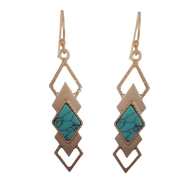 Stars Jewelry - Boho Style 14K Gold  Turquoise Dangle  Earrings